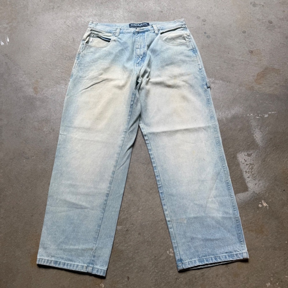 Koman Jeans Mens 38x32 Carpenter Denim Pants Light Wash Relaxed Wide Leg Vintage